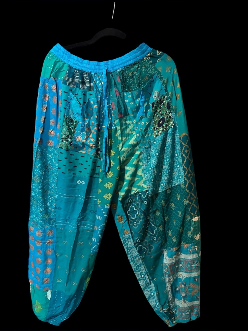 Turquoise/green #16 NWT 100% rayon patchwork jogger bottom pants